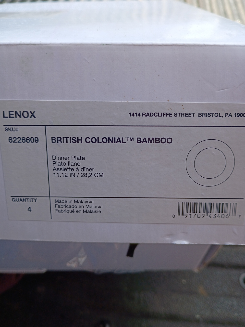 Lenox British Colonial™ Bamboo Dinner Plate Box - White